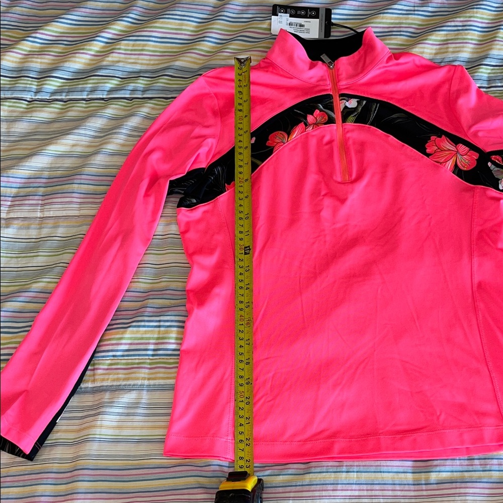 Tail Neon Pink Floral-Trim Quarter-Zip Golf Athletic Pullover S - Picture 7 of 8